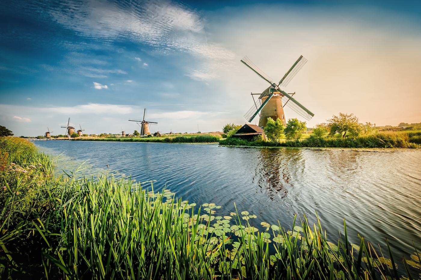 Dutch windmills near Rotterdam, Netherlands. 