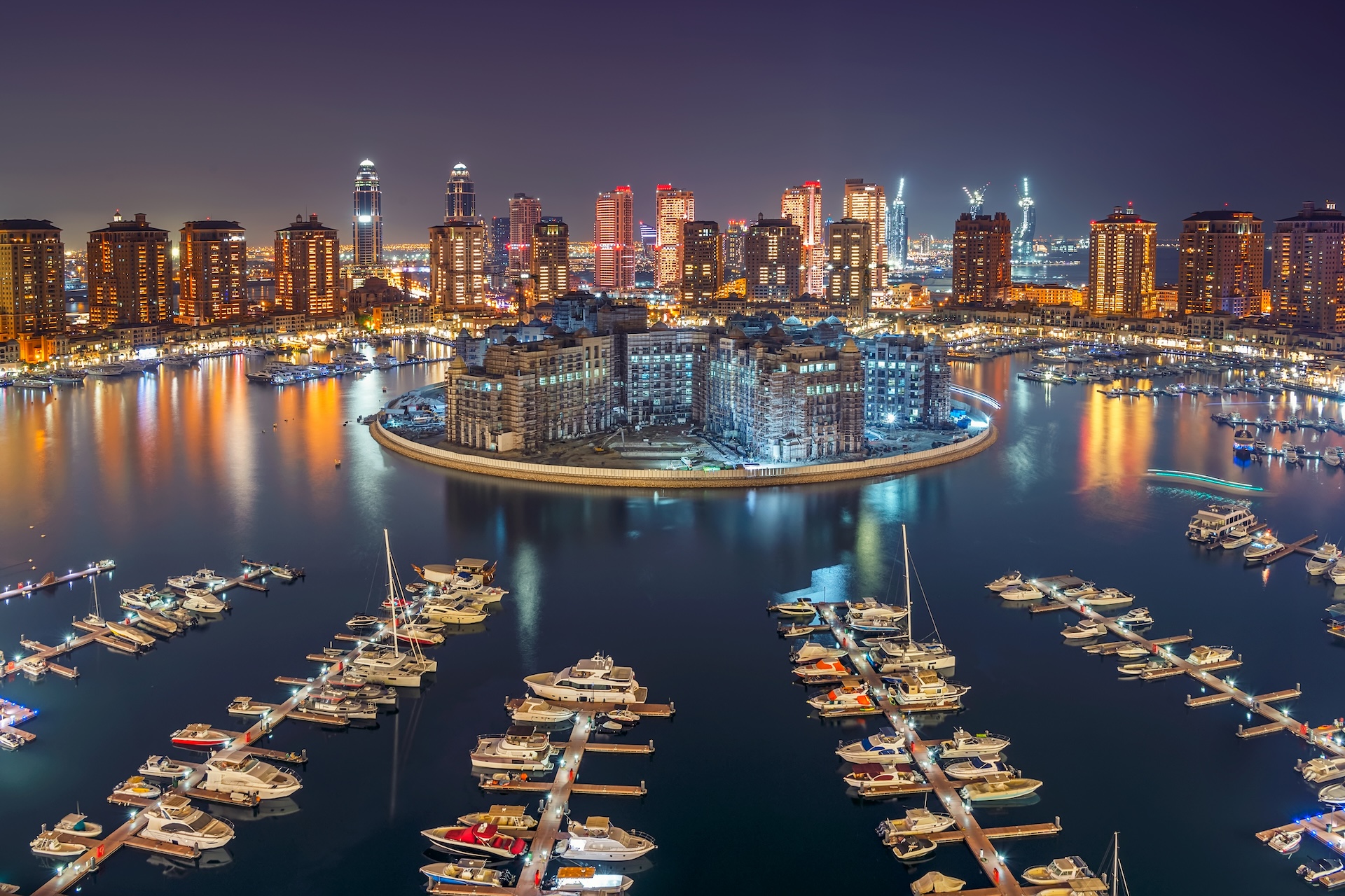 View of the Marina in Porto Arabia, Doha, Qatar.