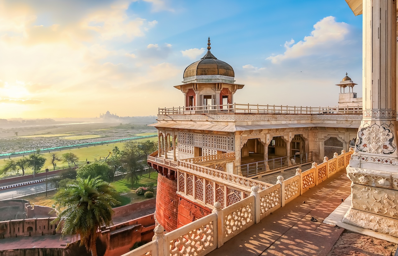 Agra Fort - Medieval Indian fort made of red sandstone and marble, Agra, India.