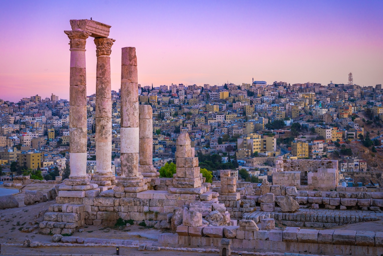 Roman ruins in the Ancient Citadel in Amman, Jordan.