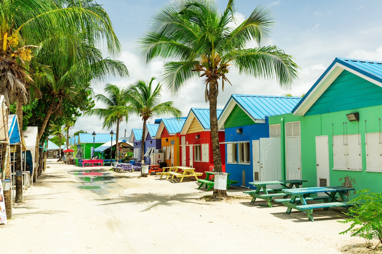 Colourful houses on the tropical island of Barbados in the Carribean.