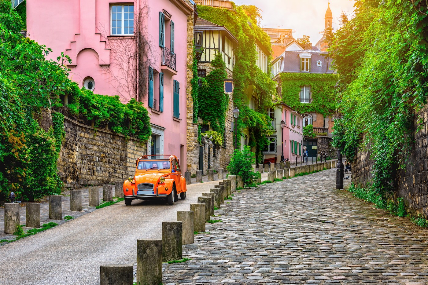 Old street in quarter Montmartre in Paris, France.