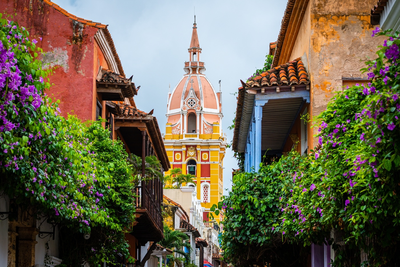 Street of Cartagena de Indias Old Town, Colombia.