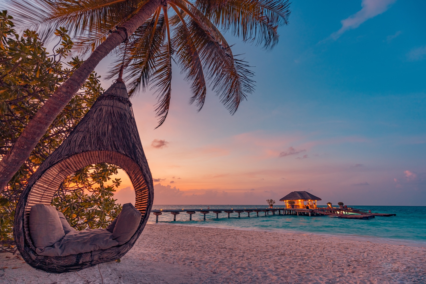 Sunset on a beautiful beach in the Bahamas.