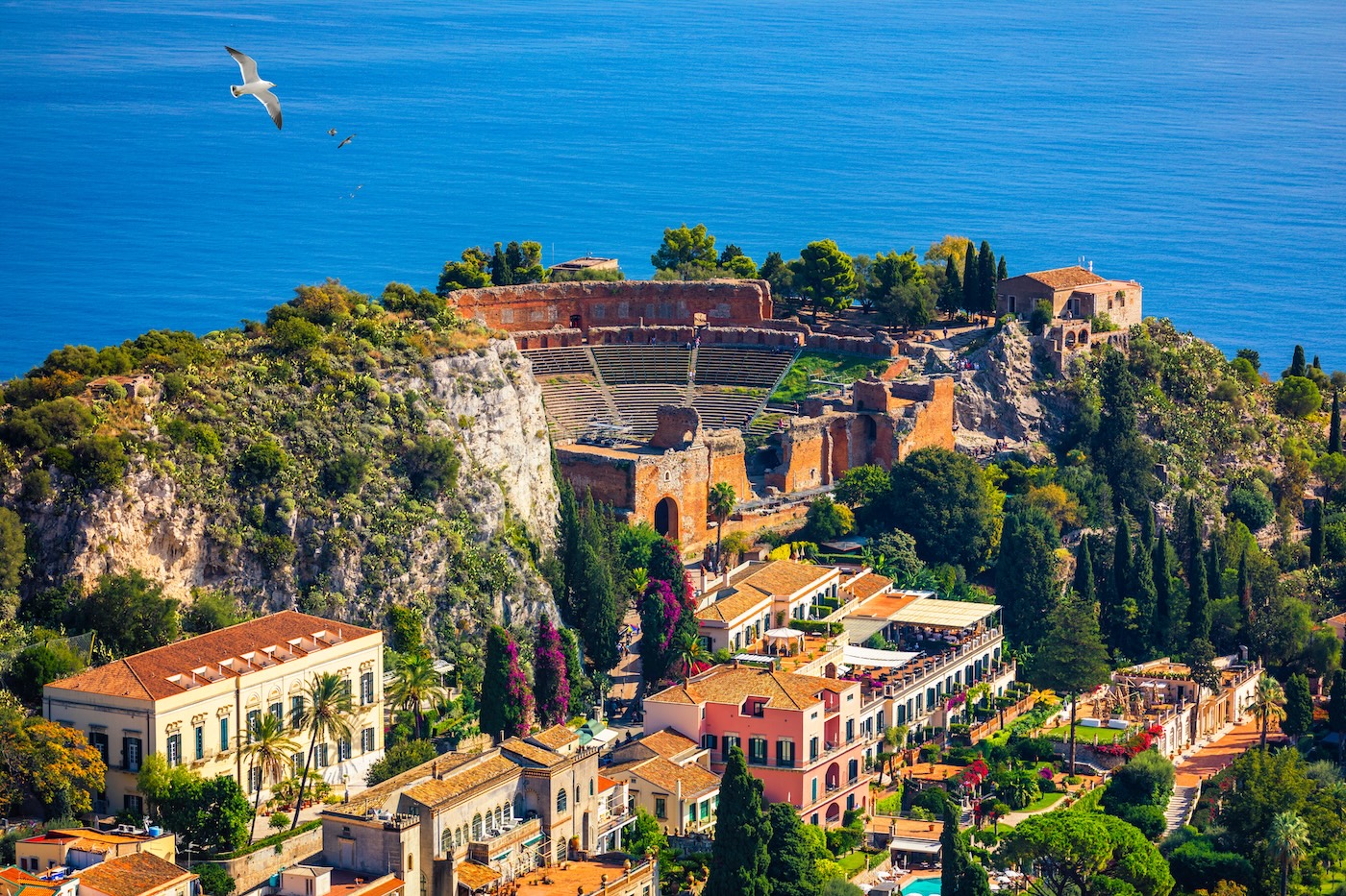  Ancient Greek theater in Taormina, Sicily, Italy.