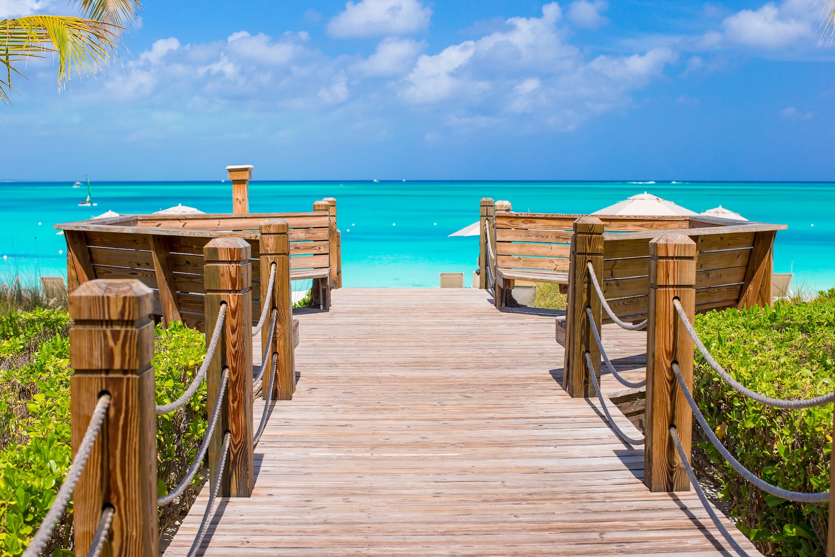 Topical landscape on Providenciales Island in the Turks and Caicos, Caribbean.