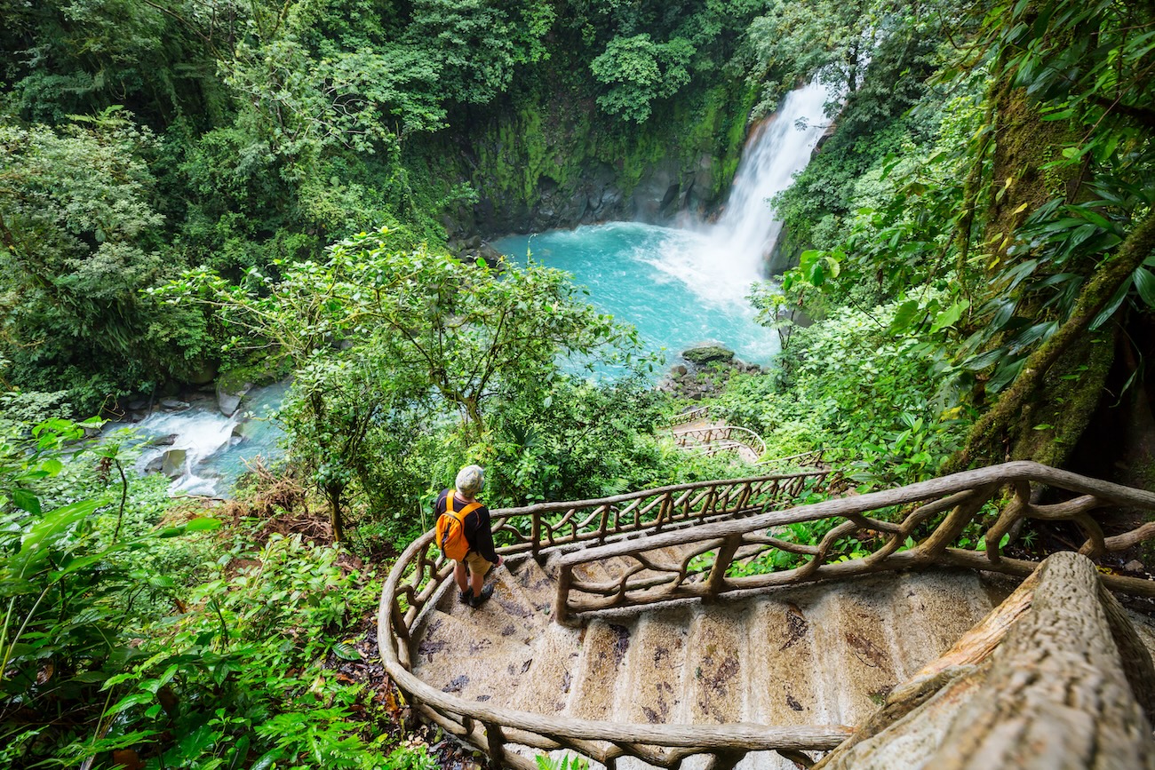 Waterfall in the rainforest jungle of Costa Rica.