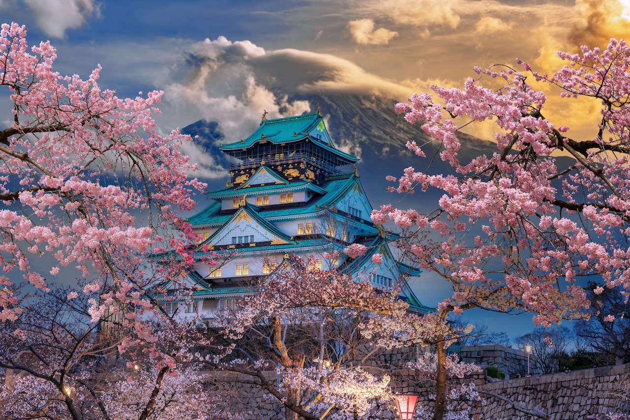 Osaka Castle and Mount Fuji, Osaka, Japan.