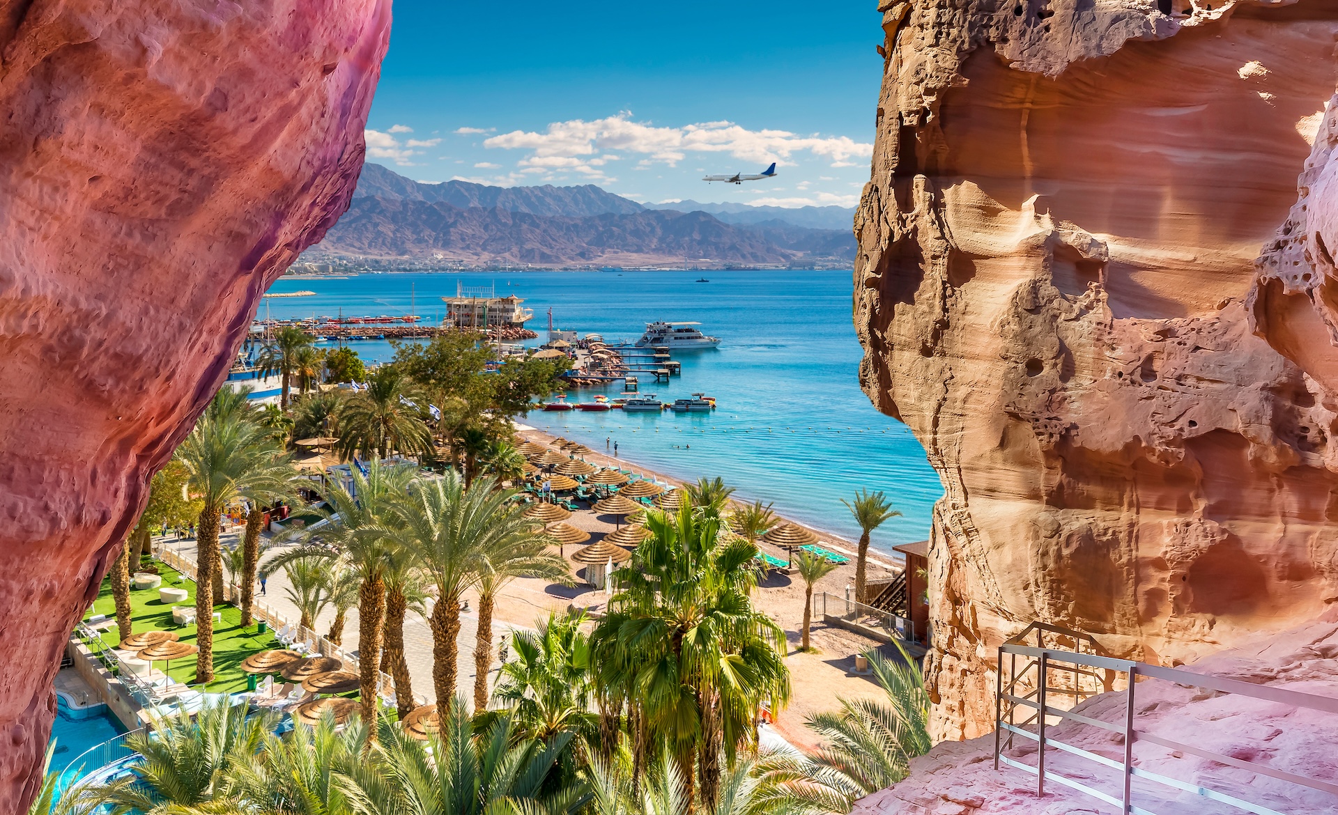 Central beach and marina in Eilat, Jerusalem.